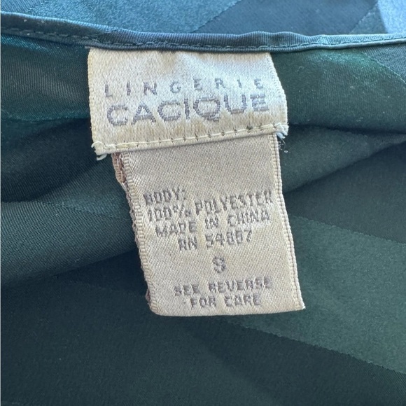 Vintage 90s Lingerie Cacique Emerald Shiny Striped Nightgown Slip Dress Small - Picture 6 of 7